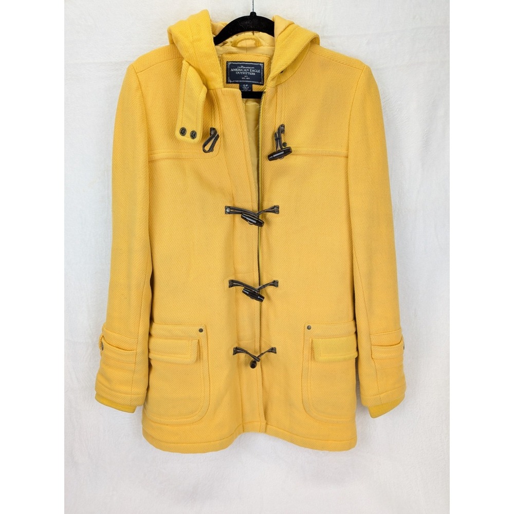 American Eagle Duffle Coat Women Small Yellow Fisherman Twee Wool Toggle Mod 60s